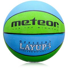 Баскетбольный мяч METEOR Layup, размер 3, синий/зелёный цена и информация | Баскетбольные мячи | kaup24.ee
