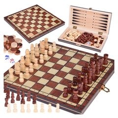 RINKINYS 3in1 Medinis žaidimas šachmatų šaškės Backgammon dvipusė lenta GR0692 цена и информация | Настольные игры, головоломки | kaup24.ee