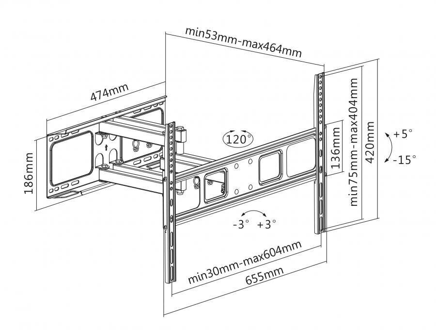 Sbox PLB-3646, Vesa 100x100 - 600x400, 37"-70" hind ja info | Teleri seinakinnitused ja hoidjad | kaup24.ee