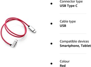 AUDI laadimiskaabel USB-C USB-C ühenduskaablile nurga all punane 8S0051435L hind ja info | Lisaseadmed | kaup24.ee