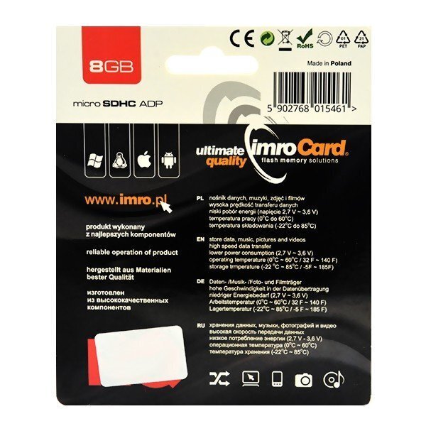 Imro 8 GB, Micro SDHC hind ja info | Mobiiltelefonide mälukaardid | kaup24.ee