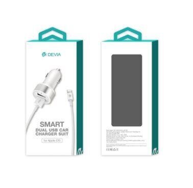 Autolaadija laadimisjuhtmega Devia Smart Series Car Charger Suit with Lightning Cable 2xUSB, 2.4A hind ja info | Mobiiltelefonide laadijad | kaup24.ee