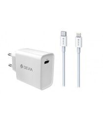 Сетевая зарядка Devia Smart PD Quick Charge, MFI Type-C, Lightning, белая цена и информация | Зарядные устройства для телефонов | kaup24.ee