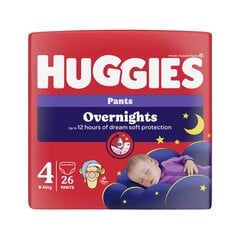 Подгузники ночные Huggies OVERNIGHT без застежки размер 4 (9-14кг) 26шт цена и информация | Подгузники | kaup24.ee