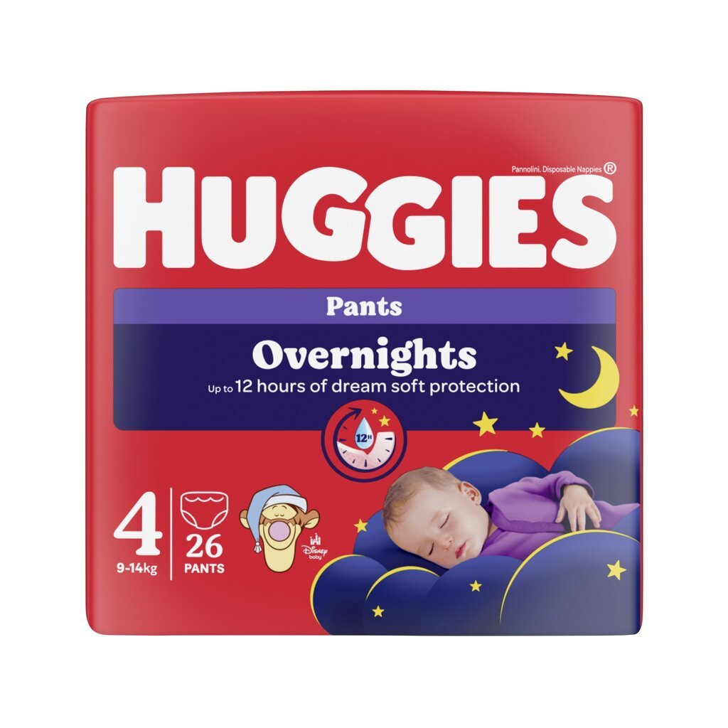 Ülestõmmatavad öömähkmed Huggies Overnight, 4 (9-14kg), 26tk цена и информация | Mähkmed | kaup24.ee