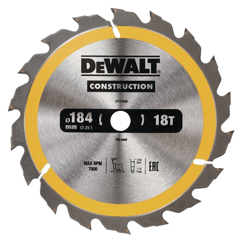 Lõikeketas Dewalt 184x16mm - DT1938-QZ цена и информация | Aiatööriistade lisatarvikud | kaup24.ee