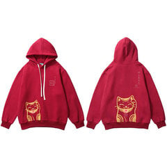 (A10W207 Red-M）Hoodie Lucky Cat meeste Harajuku kapuutsiga dressipluus Fortune Cat sügistalvise fliisist pullover, puuvillane hind ja info | Meeste pusad | kaup24.ee