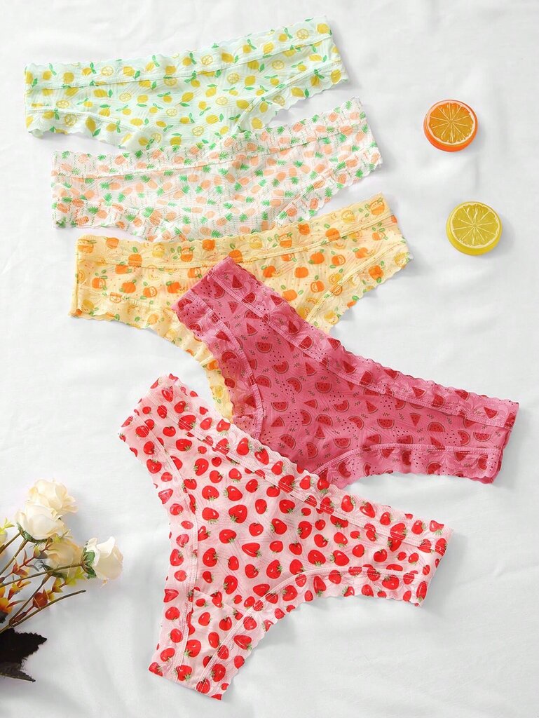 5 pakki Fruit Print Panty Set·Multicolor·S цена и информация | Naiste plätud ja sussid | kaup24.ee