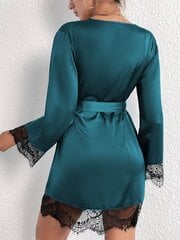 Ripsmete pitstrim Self Belted Satiin Night Robe·Teal Blue·M hind ja info | Naiste hommikumantlid | kaup24.ee