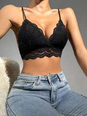 Floral Lace Scallop Trim Bralette·Black·S цена и информация | Бюстгальтеры | kaup24.ee