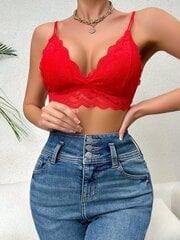 Floral Lace Scallop Trim Bralette·Red·S цена и информация | Бюстгальтеры | kaup24.ee