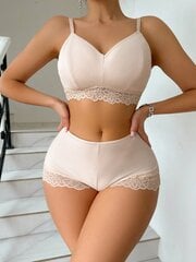 Contrast Lace Bra & Panty Set Pesukomplekt·Aprikoos·XL цена и информация | Бюстгальтеры | kaup24.ee