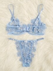 Applique Lace Underwire pesukomplekt·Baby Blue·L цена и информация | Бюстгальтеры | kaup24.ee