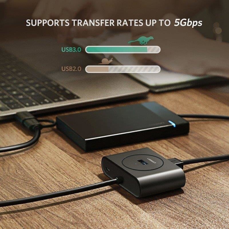 Ugreen USB 3.2 Gen 1 HUB 4x USB koos USB Type C port 1m must (CR113 40850) цена и информация | USB jagajad, adapterid | kaup24.ee