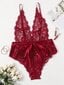 Klassikaline Sexy Plus lilleline pitsiline vööga Teddy Body·Burgundy·4XL hind ja info | Naiste alussärgid | kaup24.ee