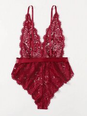 Klassikaline Sexy Plus lilleline pitsiline vööga Teddy Body·Burgundy·4XL hind ja info | Naiste alussärgid | kaup24.ee