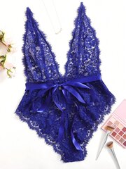 Klassikaline Sexy Plus lilleline pitsiline vööga Teddy Body·Royal Blue·3XL hind ja info | Naiste alussärgid | kaup24.ee