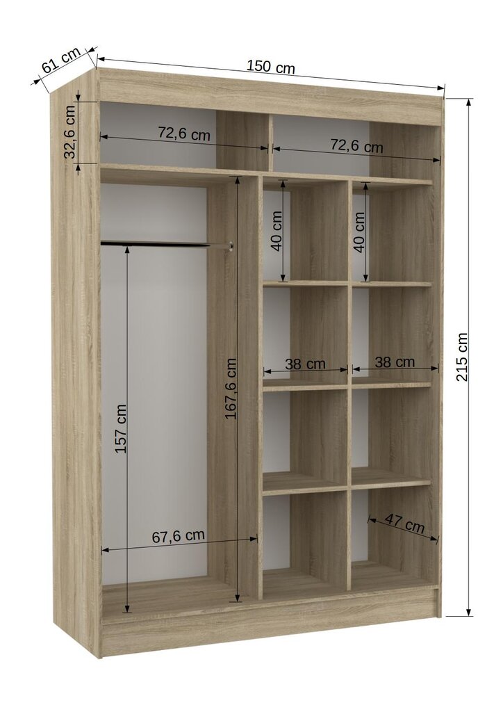 Riidekapp Adrk Furniture Karen 150 cm, tamm/must цена и информация | Kapid | kaup24.ee