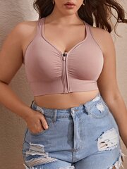 Pluss Solid Zip Front Bra·Dusty Pink·2XL цена и информация | Нательные женские майки | kaup24.ee