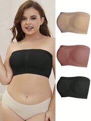 3 tk Plus Size ühevärviline plisseeritud bandeau rinnahoidja·Multivärviline·2XL цена и информация | Нательные женские майки | kaup24.ee