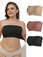 3 tk Plus Size ühevärviline plisseeritud bandeau rinnahoidja·Multivärviline·2XL цена и информация | Нательные женские майки | kaup24.ee