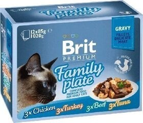 Brit Family plate с курицей, лососем, говядиной и тунцом, 1.02 кг. цена и информация | Кошачьи консервы | kaup24.ee