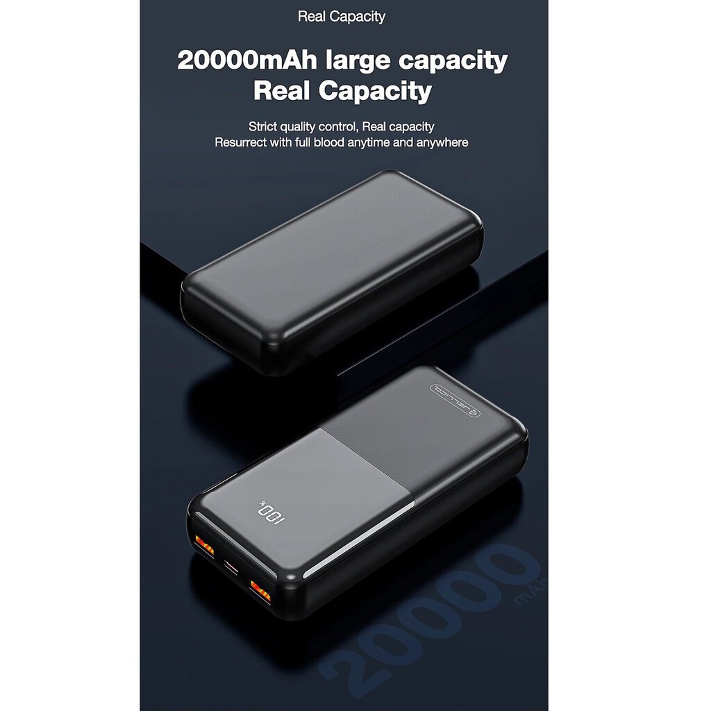 Jellico P29 20000mAh Kiire Power Bank Laudur 2x USB QC 22.5W / PD USB-C 20W Väljund Must hind ja info | Akupangad | kaup24.ee