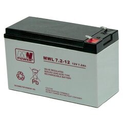 MWPower MWL 12V 7.2Ah F2 (250) AGM аккумулятор, 10-12 лет цена и информация | Батерейки | kaup24.ee