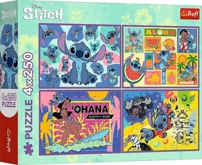 Trefl Puzzle 4 x 250 tk Ebatavaline Stitch värviline puzzle цена и информация | Пазлы | kaup24.ee