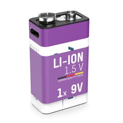 Laetav aku 1604 9V 400mAh (Li-Ion 3,7Wh), USB-C tippväljundvõimsusega DC 9V 0,4A ANSMANN цена и информация | Батарейки | kaup24.ee