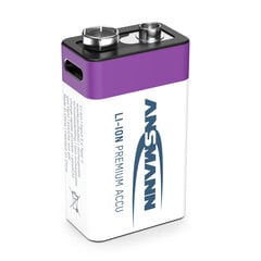 Laetav aku 1604 9V 400mAh (Li-Ion 3,7Wh), USB-C tippväljundvõimsusega DC 9V 0,4A ANSMANN hind ja info | Patareid | kaup24.ee