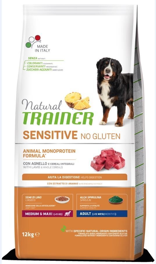 Kuivtoit koertele lambalihaga Natural Trainer Sensitive No Gluten keskmist ja suurt tõugu koertele, 12 kg hind ja info | Kuivtoit koertele | kaup24.ee