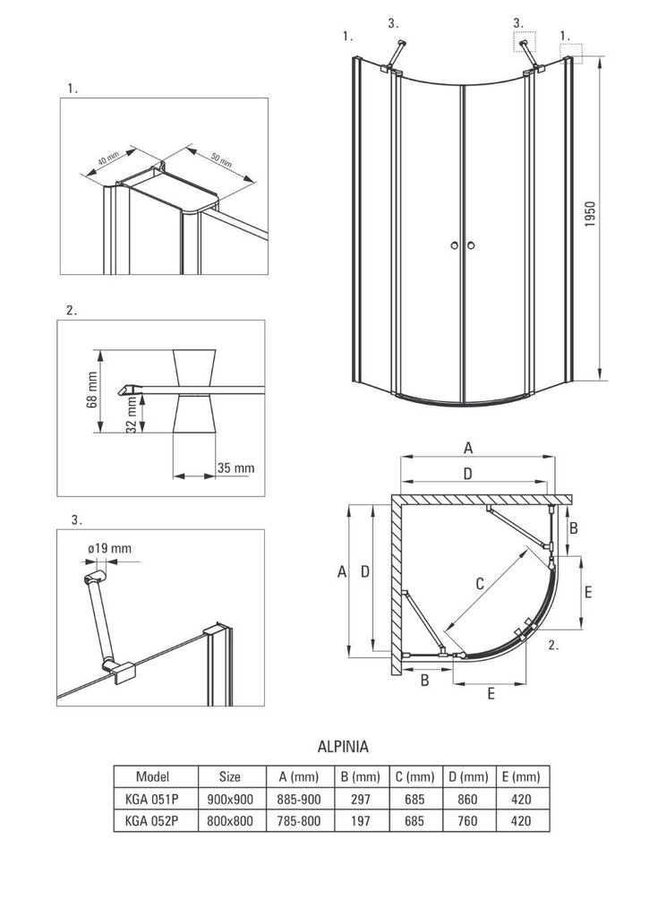 Poolringikujuline dušikabiin Deante Alpinia 80x80, 90x90 cm, chrom hind ja info | Dušikabiinid | kaup24.ee