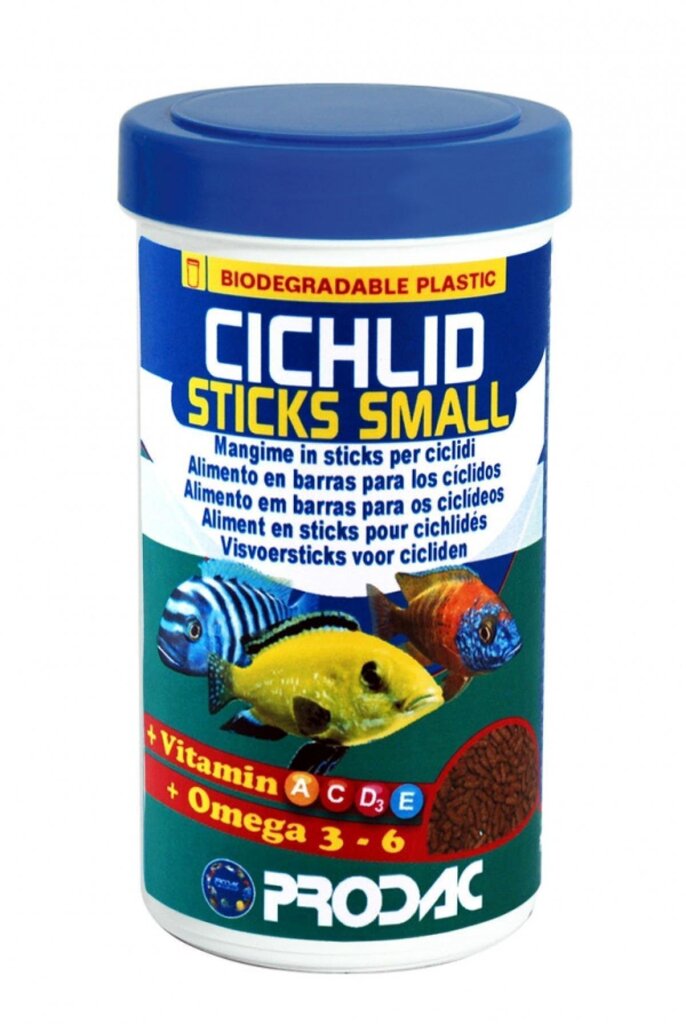 Väikesed pulgad tsüklididele Prodac Cichlid Sticks Small 250ml 90g hind ja info | Toit kaladele | kaup24.ee
