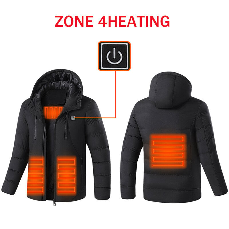 (Aasia suurus M-ZONE 4HEATING)Soojendusega jope, USB-intelligentne kahe juhtimislülitiga 4-11 tsooni soojendusega jope, meeste soe puuvillane jakk eemaldatava kapuutsiga hind ja info | Naiste mantlid | kaup24.ee