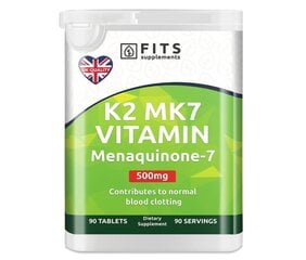 Toidulisand K2-Vitamiin MK7 500 mcg 90 tabletti hind ja info | Vitamiinid | kaup24.ee