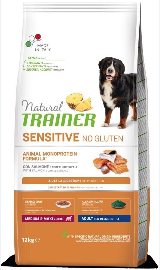 Kuivtoit koertele lõhega Natural Trainer Sensitive No Gluten keskmist ja suurt tõugu koertele, 12 kg hind ja info | Kuivtoit koertele | kaup24.ee