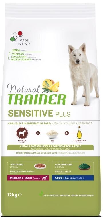 Kuivtoit koertele hobuselihaga Natural Trainer Sensitive Plus keskmist ja suurt tõugu koertele, 12 kg цена и информация | Kuivtoit koertele | kaup24.ee