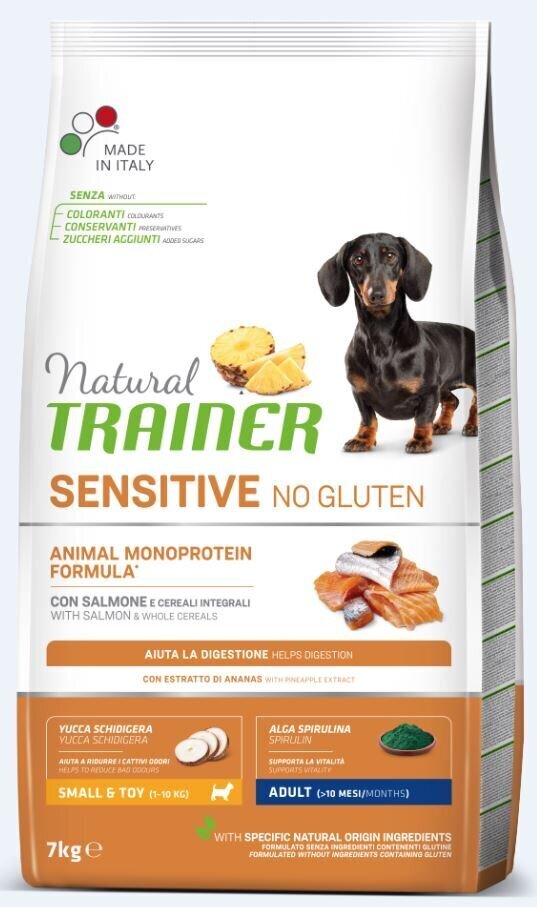Kuivtoit koertele lõhega Natural Trainer Sensitive No Gluten väikestele ja eriti väikestele koeratõugudele, 7 kg hind ja info | Kuivtoit koertele | kaup24.ee