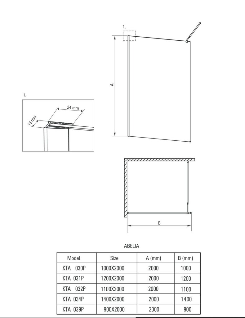 Duďisein Deante Abelia Walk-in, 90 , 100, 110, 120, 140x200 cm, Black Mat цена и информация | Dušikabiinide uksed ja seinad | kaup24.ee