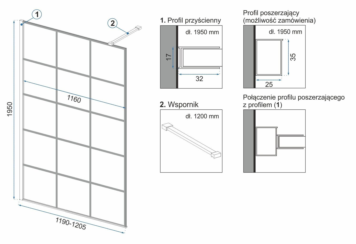 Dušisein Rea Bler I, Black Mat 70, 80, 90, 100, 110, 120x195cm hind ja info | Dušikabiinide uksed ja seinad | kaup24.ee