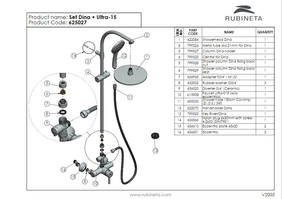 Dušisammas Rubineta DINA + Ultra-15 hind ja info | Komplektid ja dušipaneelid | kaup24.ee