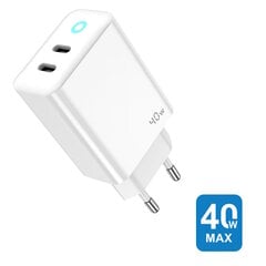 Jellico EU19 GaN 40W PD Универсальная Умная Зарядка Супер Быстрая 2x USB-C PD 20W Белая цена и информация | Зарядные устройства для телефонов | kaup24.ee