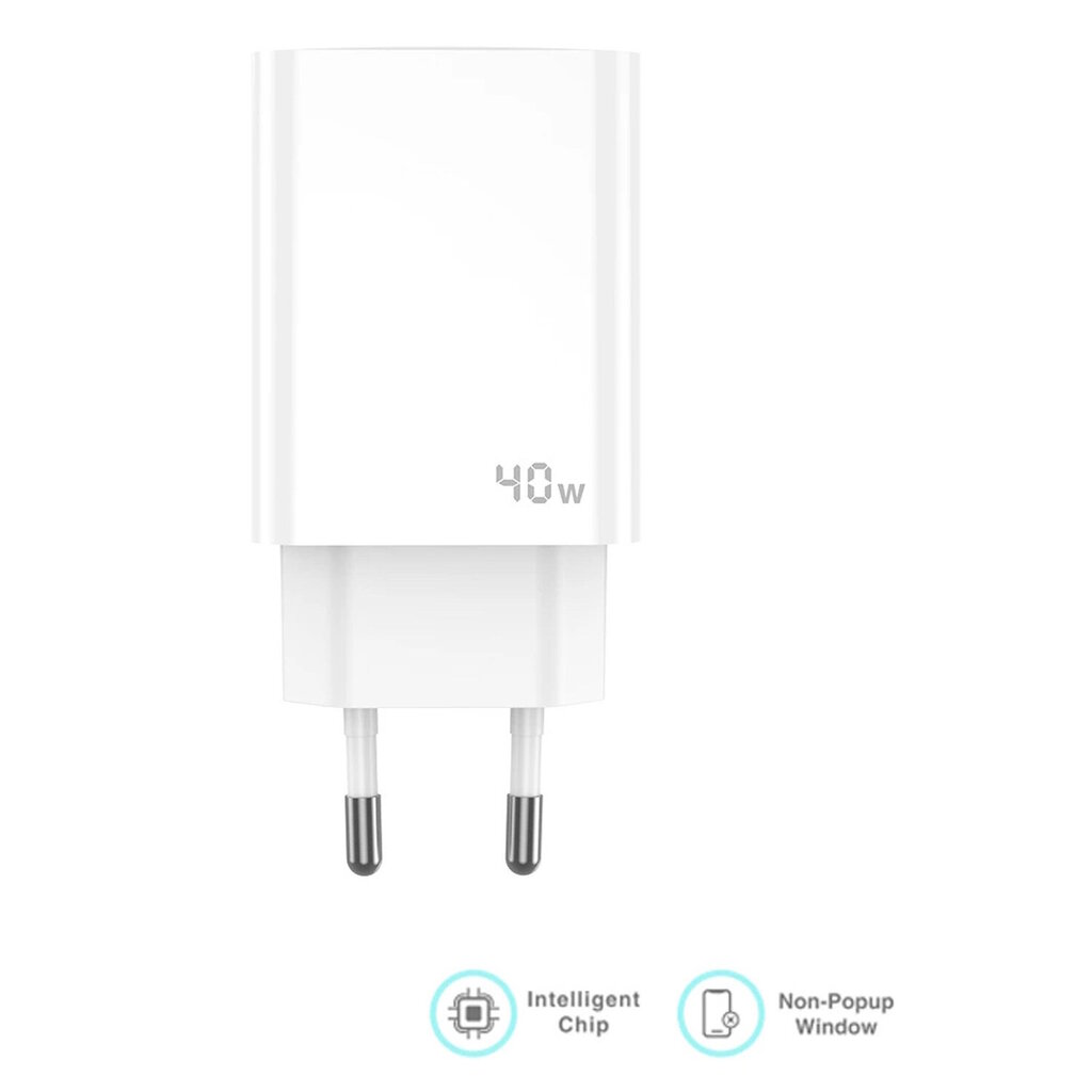 Jellico EU19 GaN 40W PD Universaalne Super Kiire Laadur 2x USB-C / PD USB-C 1m Kaabel Valge цена и информация | Mobiiltelefonide laadijad | kaup24.ee