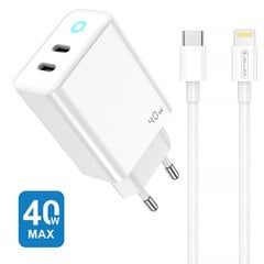 Jellico EU19 GaN 40W PD Универсальное быстрое зарядное устройство 2x USB-C / USB-C на Lightning 1m Кабель Белый цена и информация | Зарядные устройства для телефонов | kaup24.ee