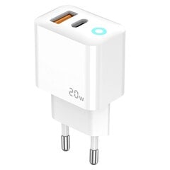 Jellico EU11 20W PD GaN Ülikompaktne Kiire Laadija USB-C (5-12V) / USB 3A Valge hind ja info | Mobiiltelefonide laadijad | kaup24.ee