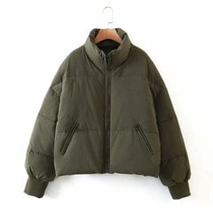 (xS-Army Green)Remelon Solid Fashion pikkade varrukatega soe lühike naiste jope 2024 Uus lukuga sulemantlid Elegantsed naiste talvejoped 2024 hind ja info | Naiste mantlid | kaup24.ee