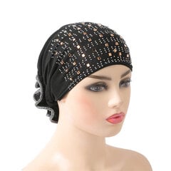 (08 Must) Moslemid Naised Lilled Vähk Chemo Müts Kapott Juuste väljalangemine Müts Islamic Turban Cap Pea ümbris Kaan Beanid Skullies Arab Rhinestone цена и информация | Женские шапки | kaup24.ee