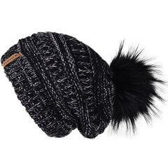 (Must hall) Naiste sügistalvine nokamüts Kootud pompommüts Slouchy Beanie Skullies naistele Must punane kollane kapoti müts цена и информация | Женские шапки | kaup24.ee