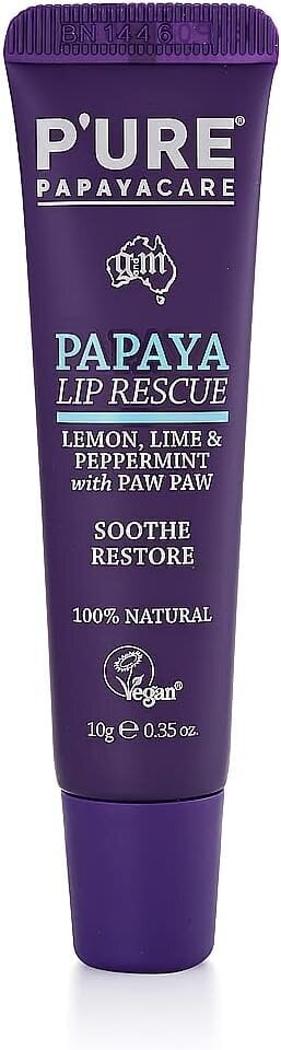 Intensiivne huulepalsam (sidrun, laim, piparmünt) P'ure papaya lip rescue, 10g hind ja info | Huulepulgad, -läiked, -palsamid, vaseliin | kaup24.ee